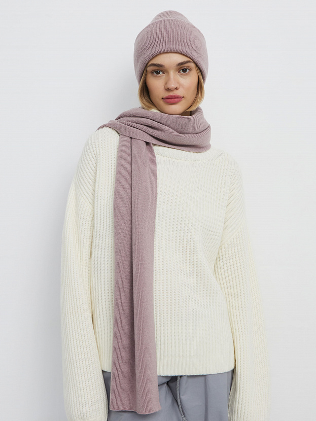 Квартет комплект (шапка+шарф) трикотажный (розовато-серый, 56-58)