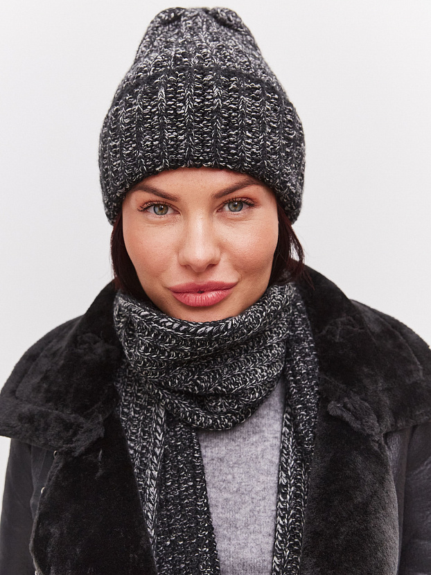 Черри комплект (шапка+ шарф) трикотажный (черный/белый, 56-58)