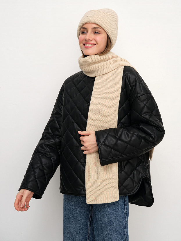 Спейс комплект (шапка+шарф) трикотажный (кремовый, 56-58)