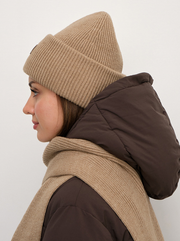 Спейс комплект (шапка+шарф) трикотажный (бежевый, 56-58)