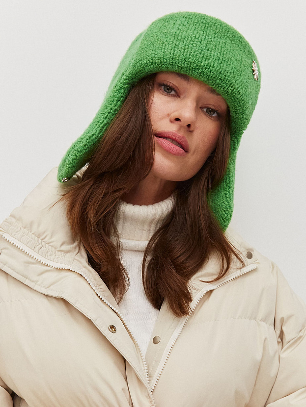 Стокгольм шапка-ушанка трикотажная (ярко-зеленый, 56-58)