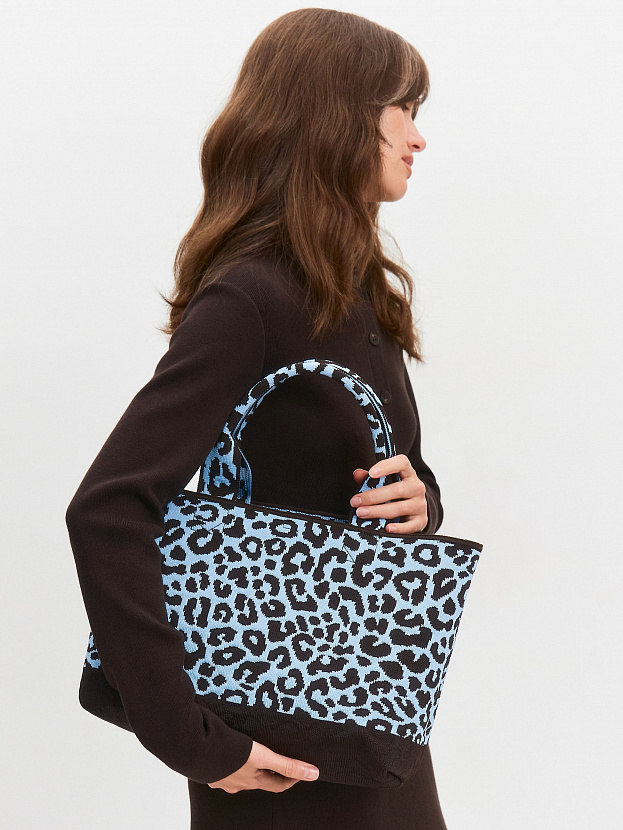 Сумка жаккардовая 2025-Л03 (т.коричневый/голубой)