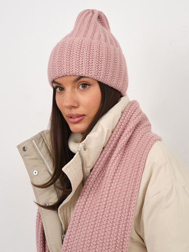Черри комплект (шапка+ шарф) трикотажный (т.пудра, 56-58)