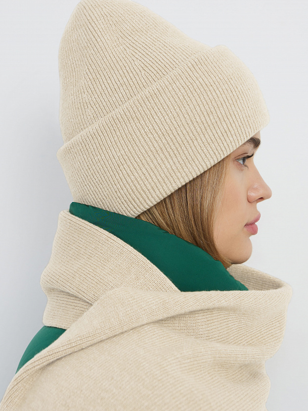 Квартет комплект (шапка+шарф) трикотажный (кремовый, 56-58)