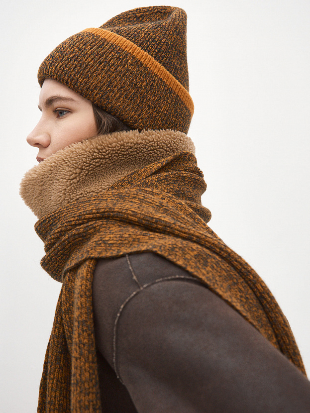 Бредли комплект (шапка+шарф) трикотажный (оранжевый/т.серый)