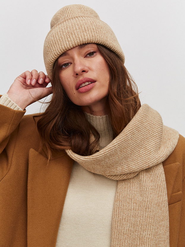 Бредли комплект (шапка+шарф) трикотажный (бежевый/кремовый)