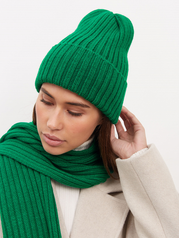Нуга комплект (шапка+ шарф) трикотажный (ярко-зеленый)