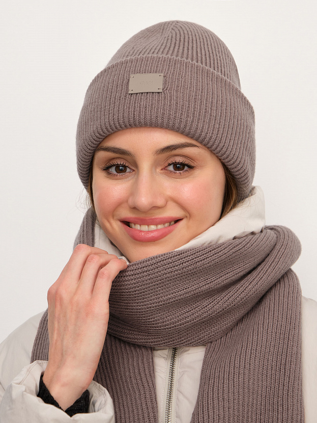 Спейс комплект (шапка+шарф) трикотажный (кофе, 56-58)