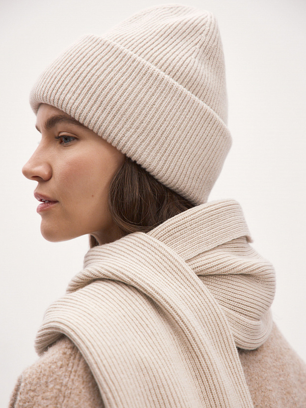 Ботаника комплект (шапка+шарф) трикотажный (светло-песочный, 56-58)
