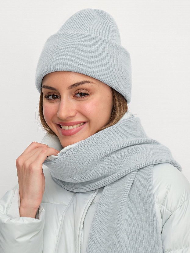 Квартет комплект (шапка+шарф) трикотажный (св.серый, 56-58)