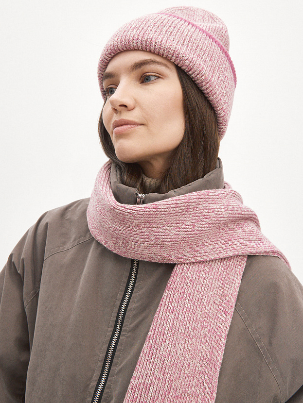 Бредли комплект (шапка+шарф) трикотажный (т.розовый/песочный)