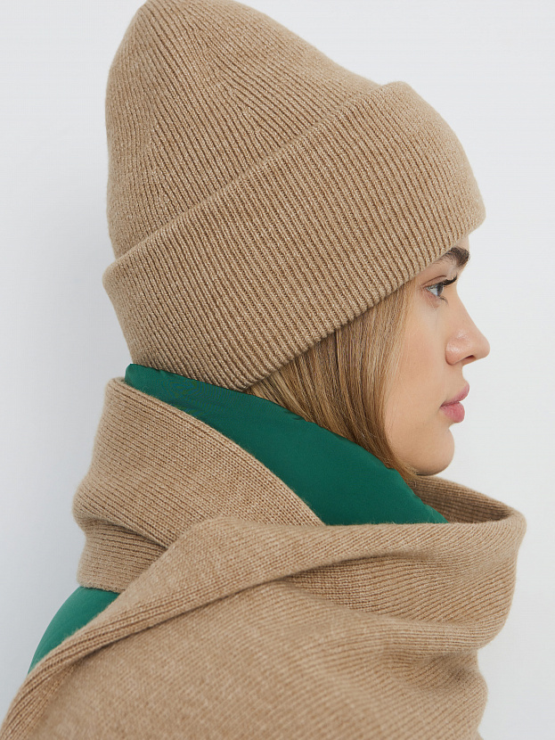 Квартет комплект (шапка+шарф) трикотажный (бежевый меланж, 56-58)
