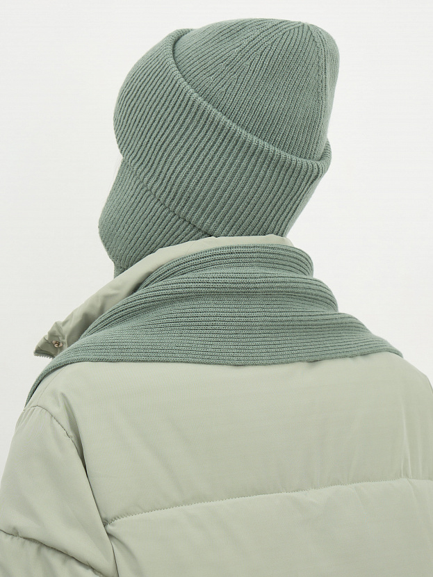 Айсберг комплект (шапка+ шарф) трикотажный (оливковый, 56-58)