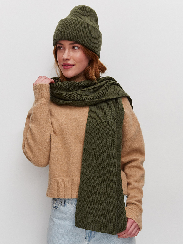 Ботаника комплект (шапка+шарф) трикотажный (хаки, 56-58)