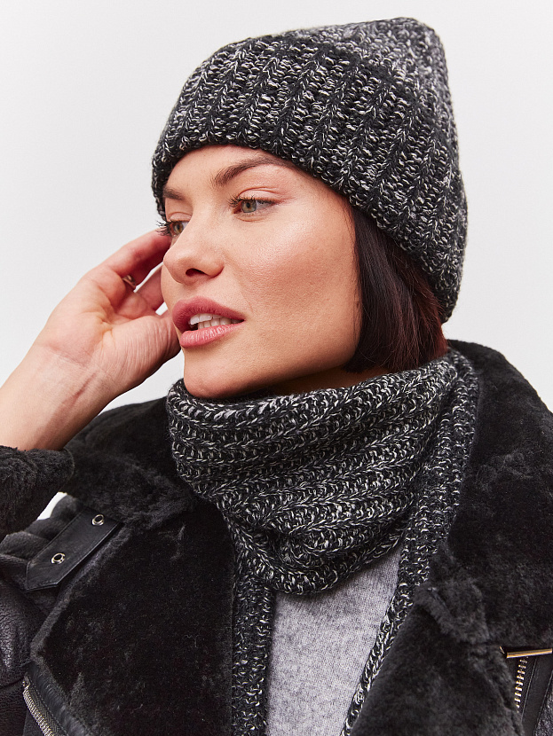 Черри комплект (шапка+ шарф) трикотажный (черный/белый, 56-58)