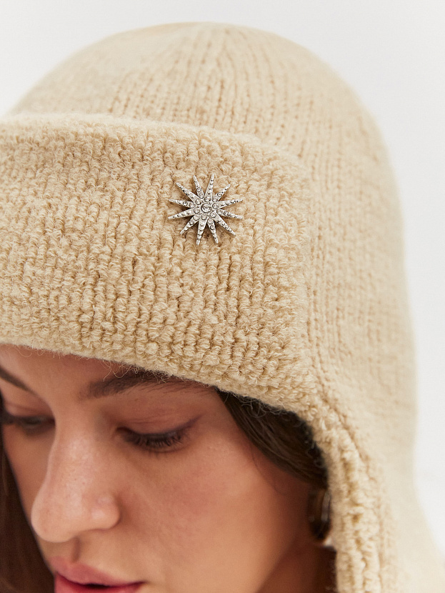 Стокгольм шапка-ушанка трикотажная (св.песочный, 56-58)