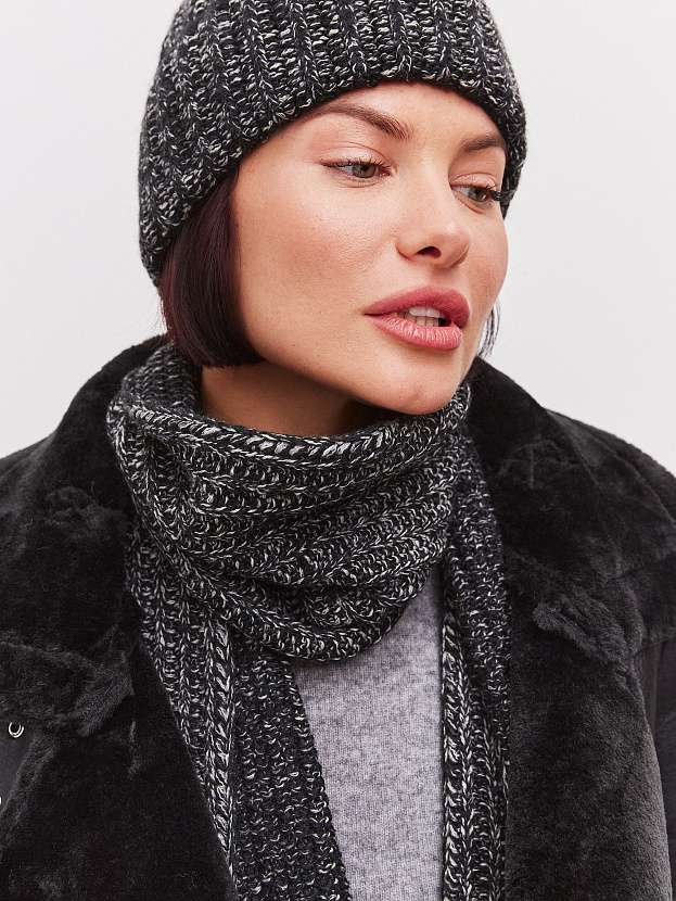 Черри комплект (шапка+ шарф) трикотажный (черный/белый, 56-58)