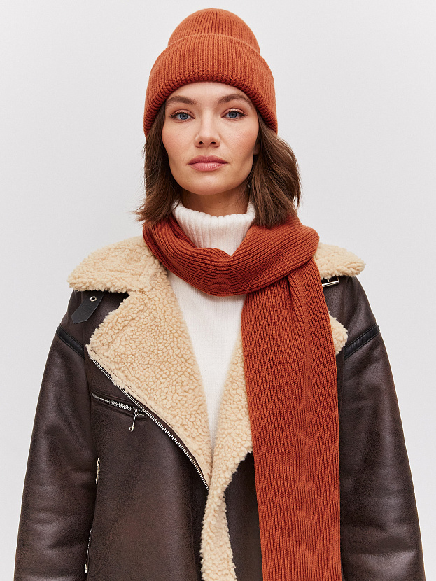 Ботаника комплект (шапка+шарф) трикотажный (т.оранжевый, 56-58)