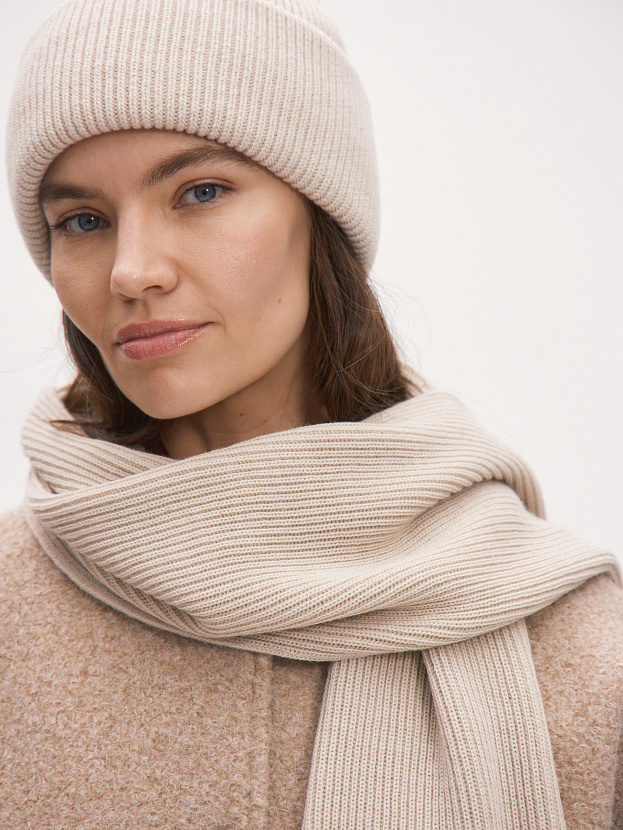 Ботаника комплект (шапка+шарф) трикотажный (светло-песочный, 56-58)