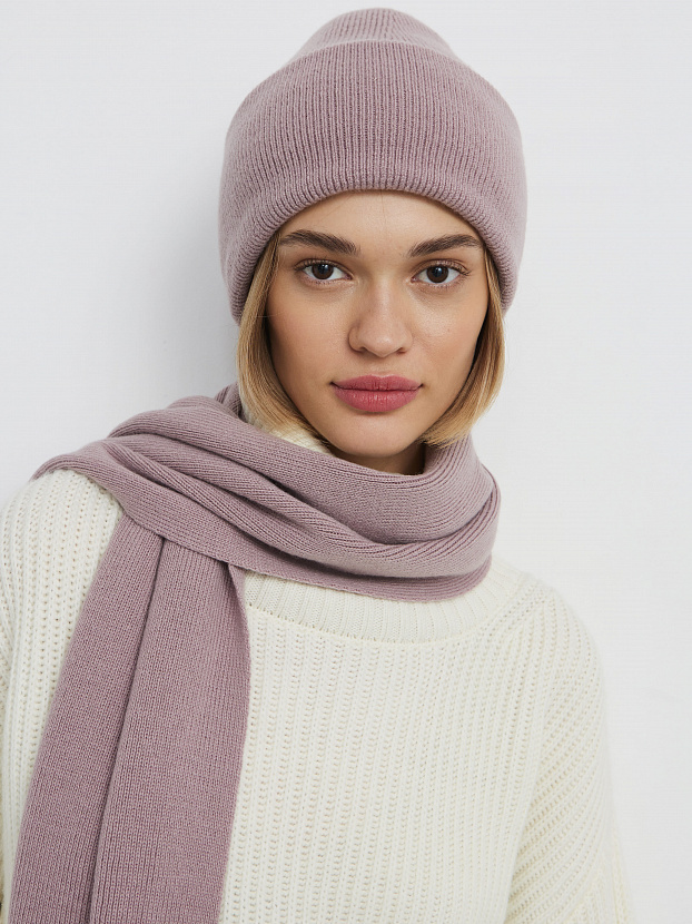 Квартет комплект (шапка+шарф) трикотажный (розовато-серый, 56-58)