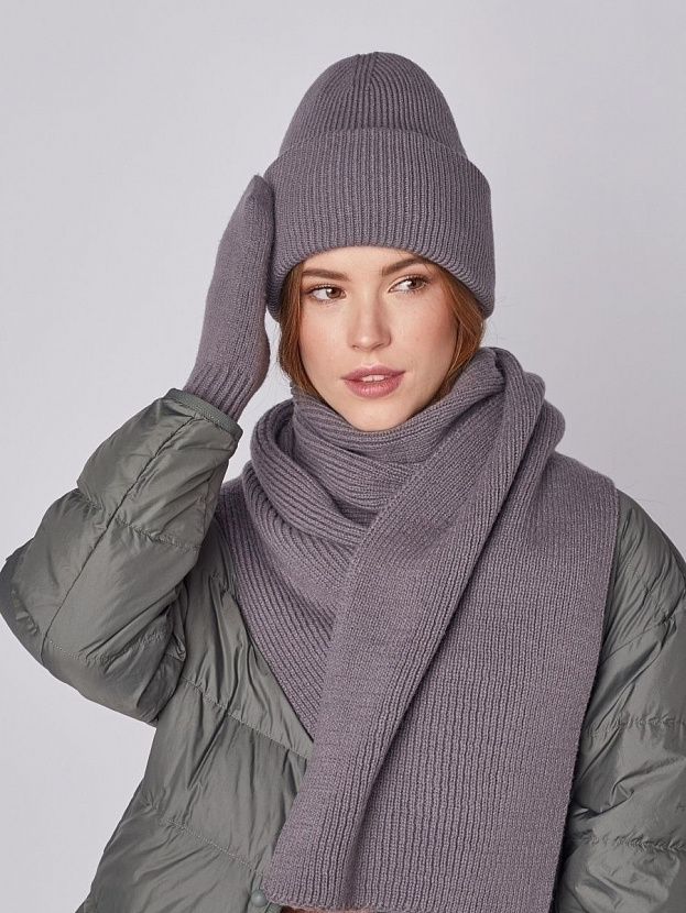 Ботаника комплект (шапка+шарф) трикотажный (серо-фиолетовый, 56-58)