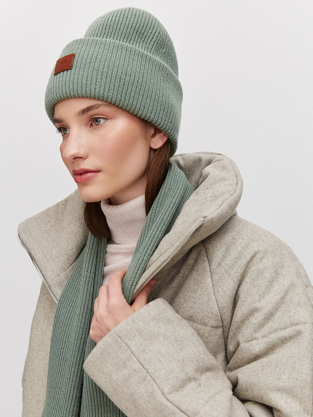 Спейс комплект (шапка+шарф) трикотажный (оливковый, 56-58)