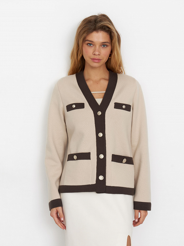 Гамма кардиган трикотажный (кремовый/кофейный, 44-46)