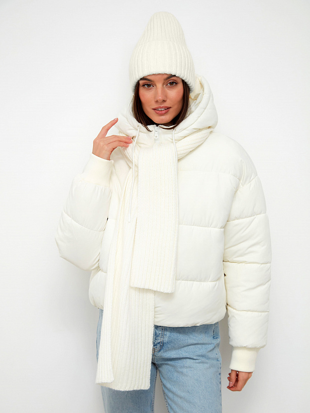 Нуга комплект (шапка+ шарф) трикотажный (белый)