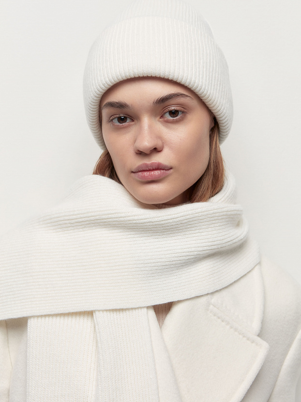 Ботаника комплект (шапка+шарф) трикотажный (белый, 56-58)