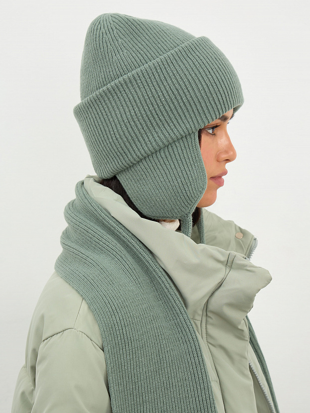 Айсберг комплект (шапка+ шарф) трикотажный (оливковый, 56-58)