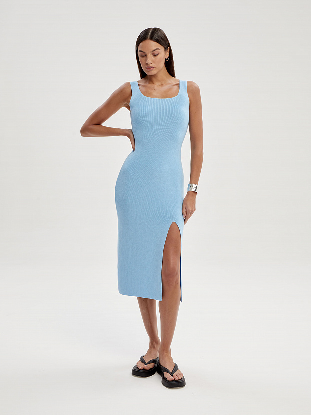 Каре платье трикотажное (голубой, M (46))