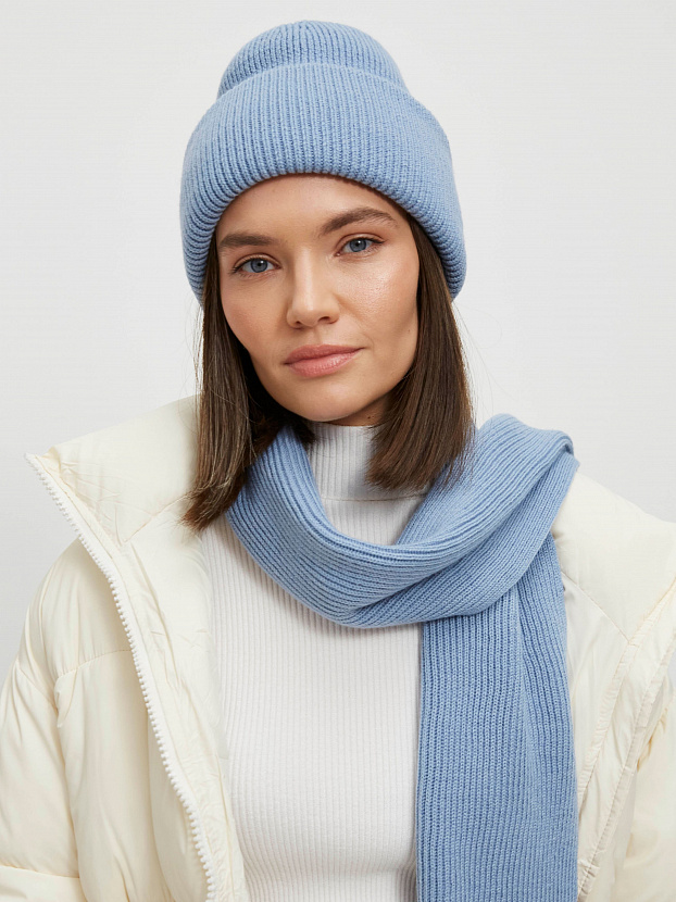 Ботаника комплект (шапка+шарф) трикотажный (серо-голубой, 56-58)