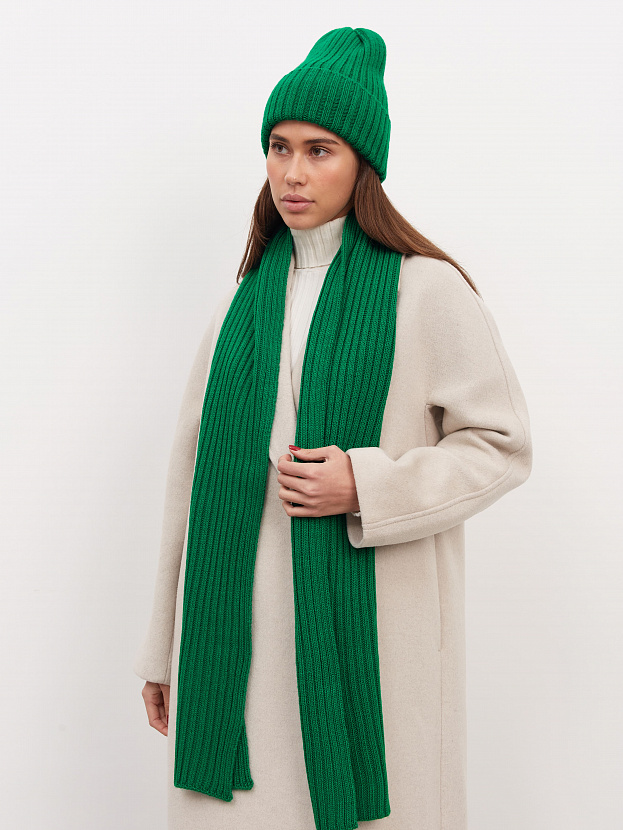 Нуга комплект (шапка+ шарф) трикотажный (ярко-зеленый)