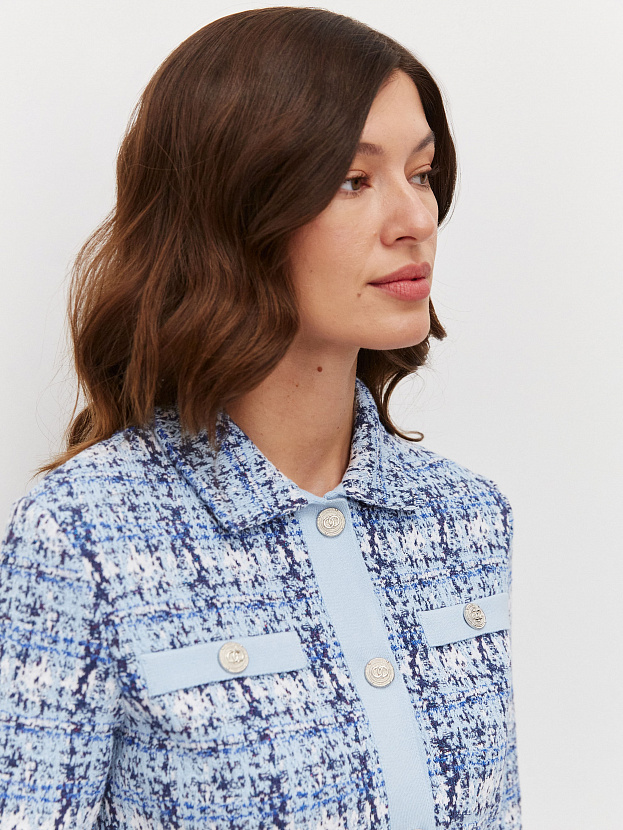 Шанель жакет трикотажный (голубой/синий, 46)