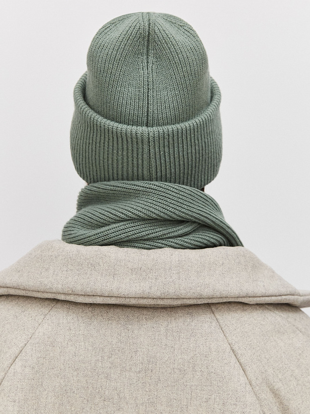 Спейс комплект (шапка+шарф) трикотажный (оливковый, 56-58)