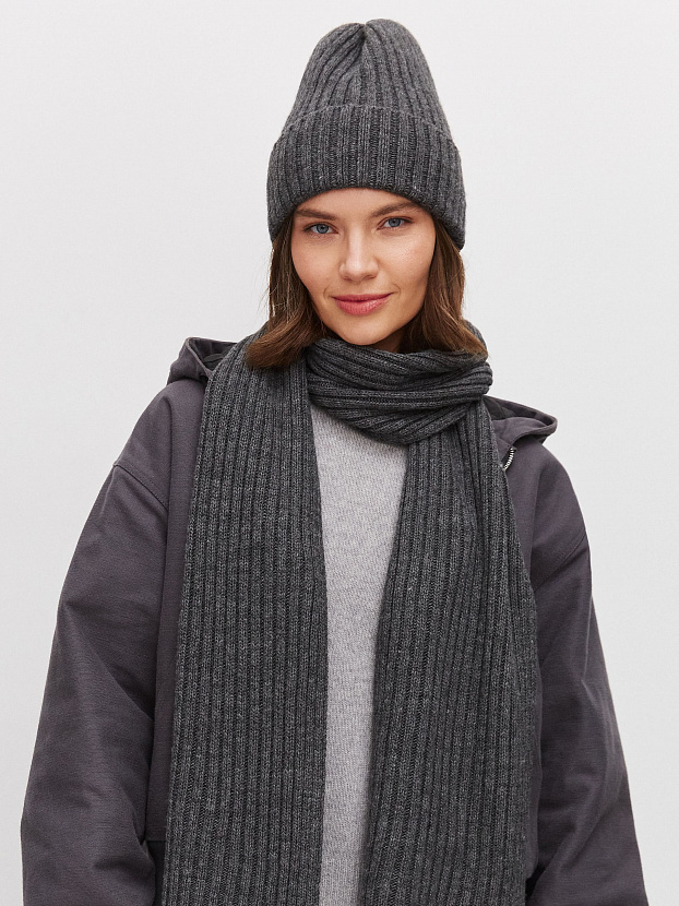 Нуга комплект (шапка+ шарф) трикотажный (т.серый)