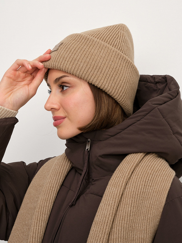 Спейс комплект (шапка+шарф) трикотажный (бежевый, 56-58)