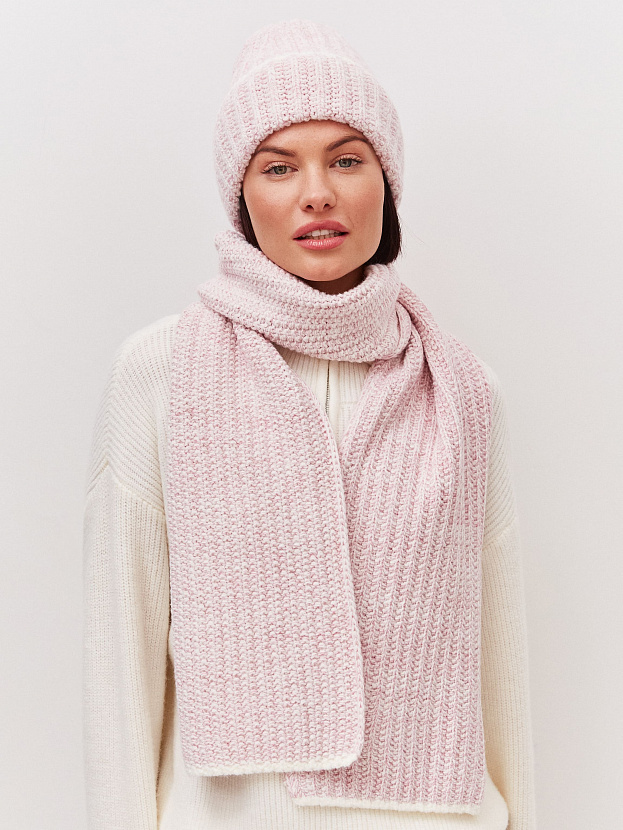 Черри комплект (шапка+ шарф) трикотажный (белый/пудровый, 56-58)