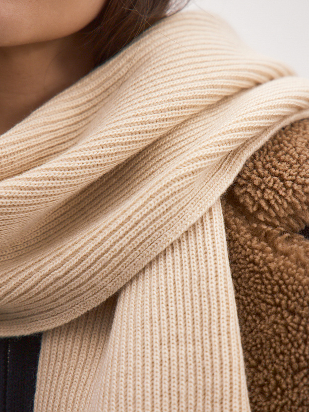 Ботаника комплект (шапка+шарф) трикотажный (кремовый, 56-58)