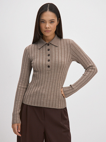 Джемпер поло облегающий из шерсти мериноса и вискозы Пейдж