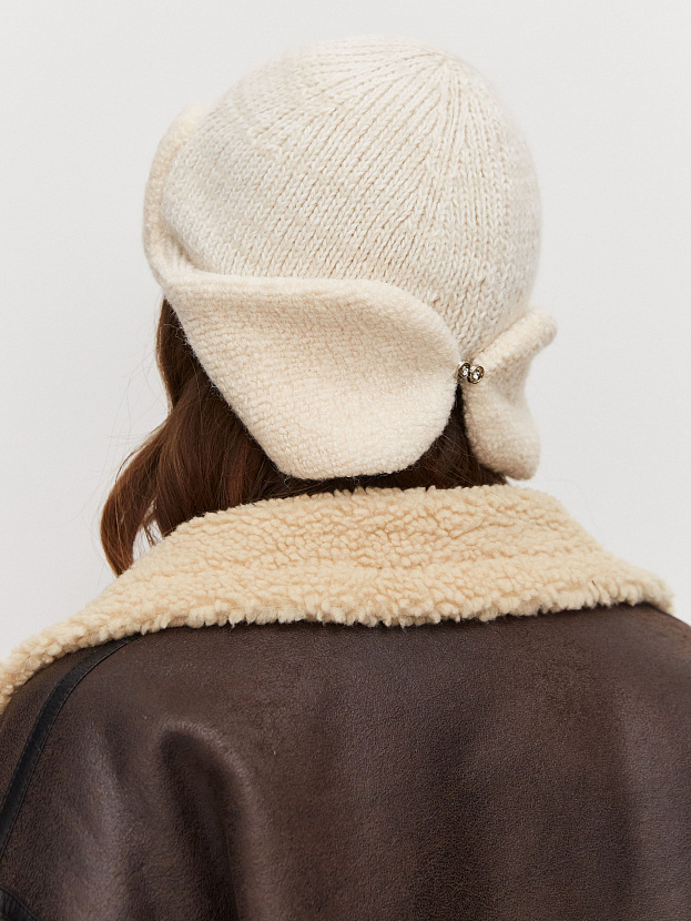 Стокгольм шапка-ушанка трикотажная (молочный/св.песочный, 56-58)