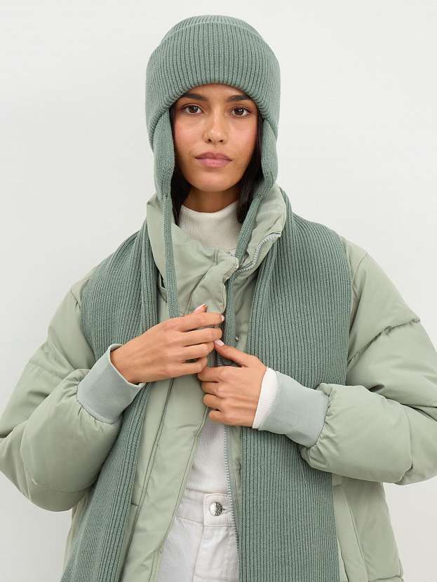 Айсберг комплект (шапка+ шарф) трикотажный (оливковый, 56-58)