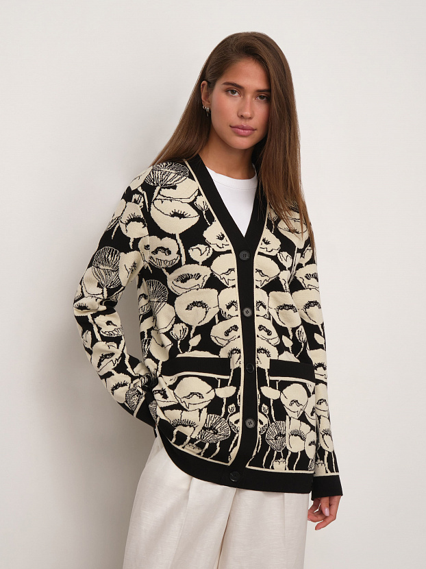 Сандро кардиган трикотажный (черный/кремовый, 44-46)