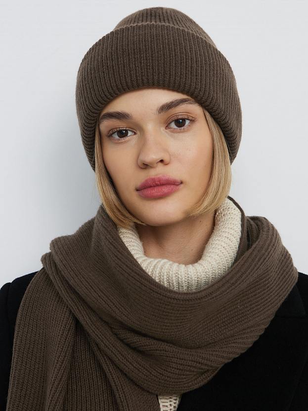 Ботаника комплект (шапка+шарф) трикотажный (коричневый, 56-58)