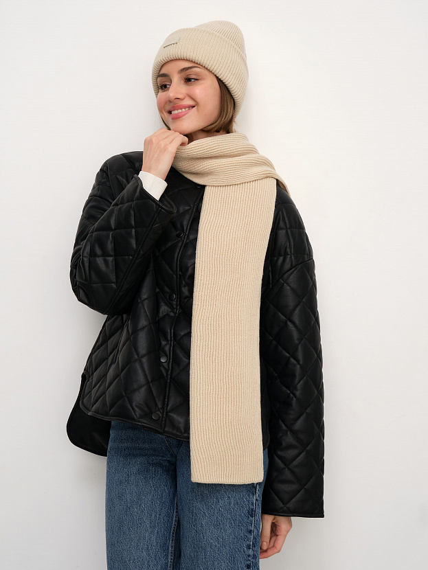 Спейс комплект (шапка+шарф) трикотажный (кремовый, 56-58)