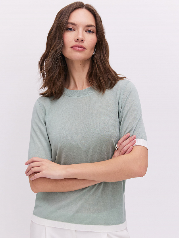 Адель джемпер (футболка) трикотажный (св.зеленый/белый, 44-46)