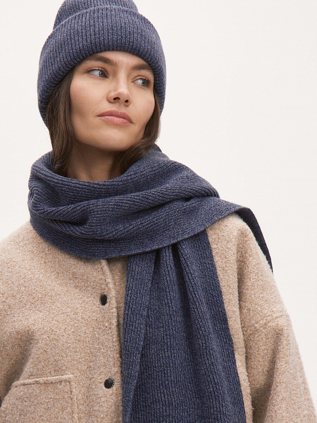 Ботаника комплект (шапка+шарф) трикотажный (серо-синий, 56-58)