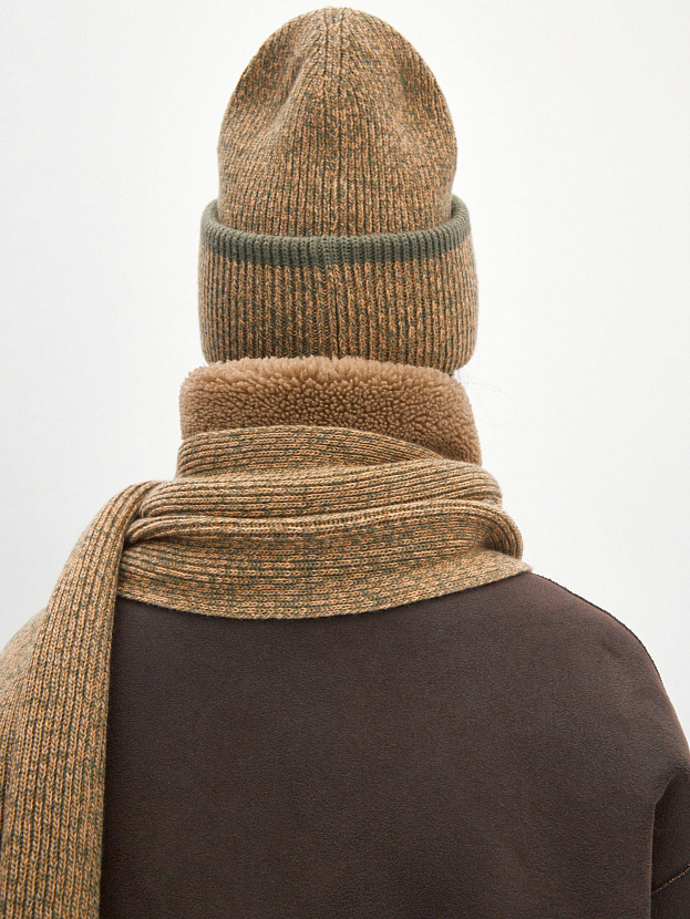 Бредли комплект (шапка+шарф) трикотажный (хаки/св.оранжевый)