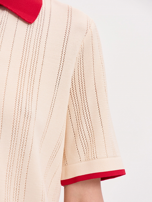 Либерти джемпер (поло) трикотажный (кремовый/красный, 44-46)