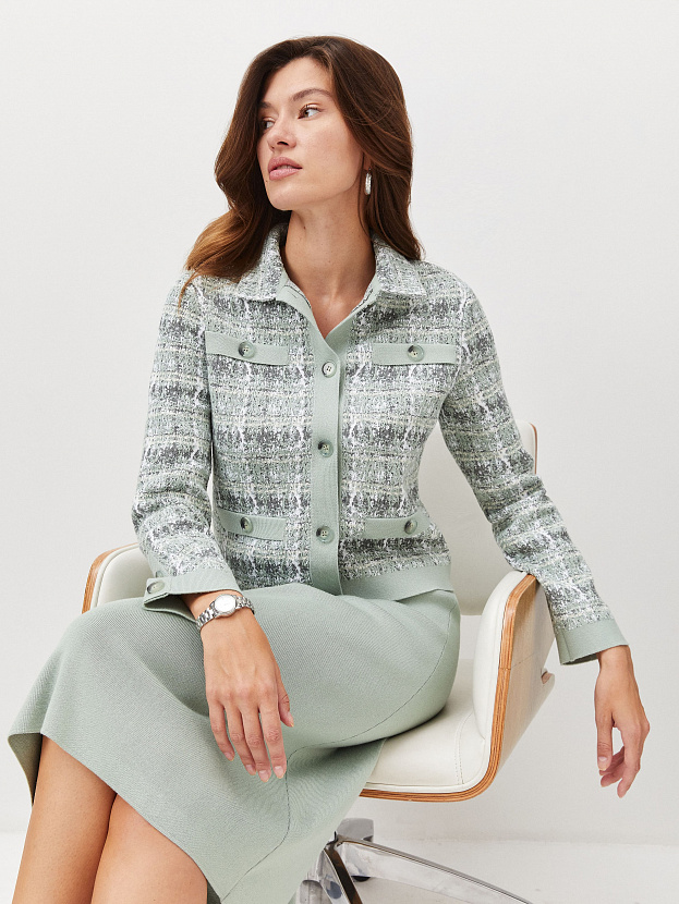 Шанель жакет трикотажный (св.зеленый/белый, 46)